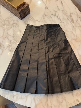 Black Faux Leather Pleated A-Line Skirt